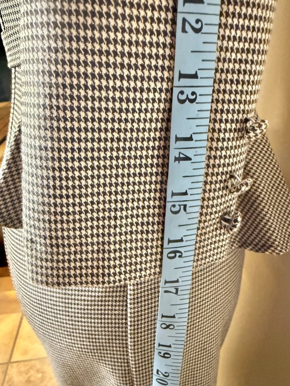 Stop Staring Tan & Brown Houndstooth Midi Pinup Wiggle Retro Dress w/ Peplum XS - Picture 8 of 12